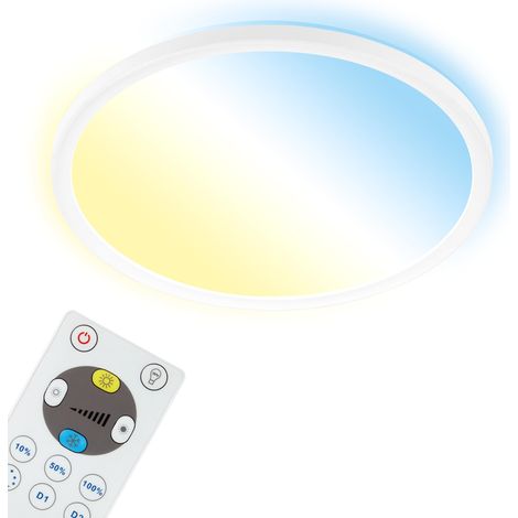 Plafonnier LED plat avec télécommande, lumière indirecte, réglable de blanc chaud à blanc froid, lampe LED, plafonnier LED, lampe de salon, panneau LED, lampe de cuisine, 29,3x2,8 cm, blanc (1/5)