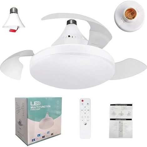 Ceiling Fan E27 LED 40 cm, E27 Adapter Included, Silent Fan Lamp 20-30dB with Remote Control, Dimmable 12 Levels 3 Colours, Timer 2h/4h, Bedroom Kitchen 15-20 m² (1/5)