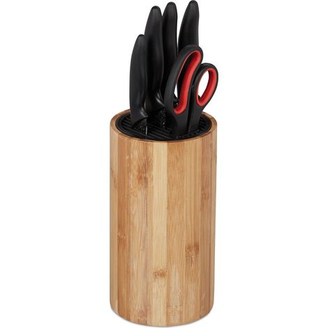 Relaxdays Empty Bamboo Knife Block, Without Knives, For up to 10 Pieces, Rack HxD 23x12.5 cm, Natural
