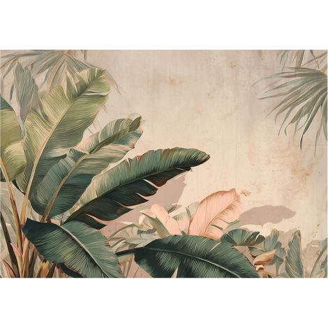 Moderne Fototapete Blätter Beton Abstrakt – Großformat Wandtapete 150x105 cm – Design für Wohnzimmer & Schlafzimmer