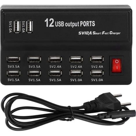 Überspannungsschutz mit 12 Ports und Schnellladegerät, 100–240-V-USB-Ladestation, Ladekonzentrator, Blitzschutz für Verteilerkästen (1/5)