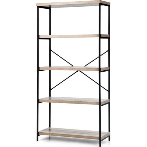 Libreria a 5 ripiani set da 1 spazio di archiviazione funzionale stile industriale metallo e legno grigio 200010750