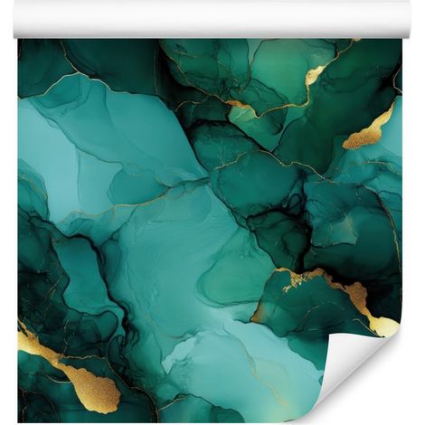 Papier peint Sea Ink, turquoise, noir et jaune pour salon et chambre 50x1000 (1/5)