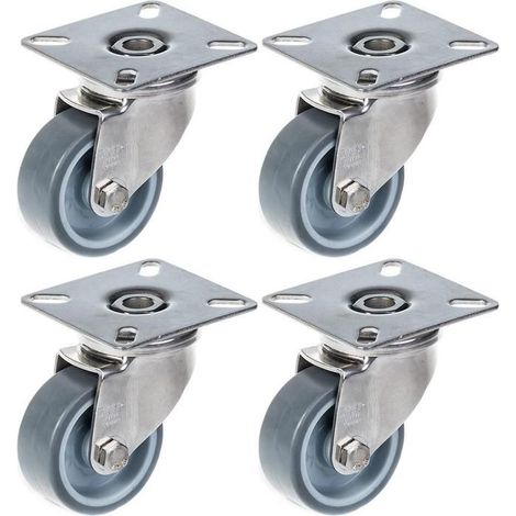Rollen - Edelstahl - 50mm - Graugummi - Tragfähigkeit 160kg (4er-Pack)