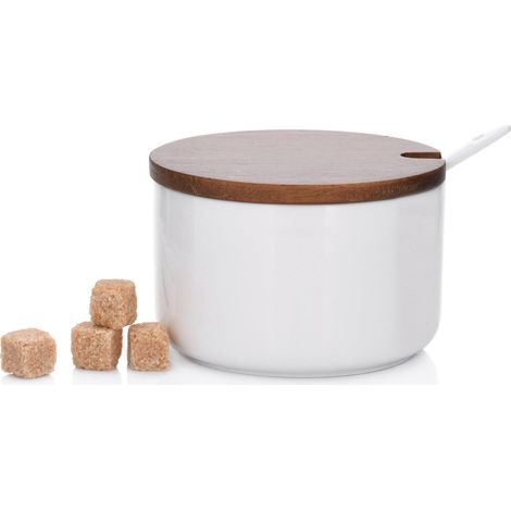 Zuckerdose aus Akazienporzellan mit Löffel (1/5)