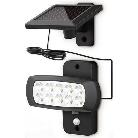 Lampe solaire à leds d'extérieur Ip44, détecteur de mouvement pir, noir, résistant aux éclaboussures, lumière blanche froide 6500k (1/5)