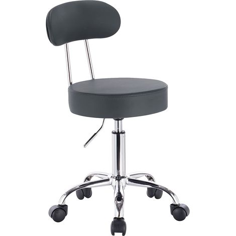 Woltu – Tabouret de bureau pivotant à roulettes – Hauteur réglable 47-59cm – Dossier ergonomique – Siège en similicuir facile à nettoyer (1/4)