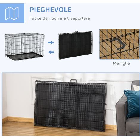 Cage pliable en acier pour chien et chat, poignée de transport supérieure, double porte d’accès, dimensions 121x77x82 cm (1/5)