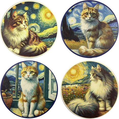 Sottopentola Gatto Multicolor 4 Unità, Tovaglietta Decorativa in Ceramica, Regalo Originale e Funzionale per gli Amanti dei Gatti