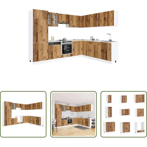 Küchenmöbel - 14-tlg. Küchenschrank-Set Kalmar Altholz-Optik Holzwerkstoff (1/5)