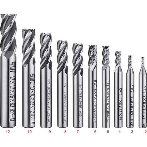 10-teiliges Bohrer-Set mit 4 Nuten – 2–12 mm Schaftfräser – HSS-CNC-Bohrer-Set mit geradem Schaft für Bohrer – Werkzeugset für Holz, Aluminium, Stahl und Titan (1/5)