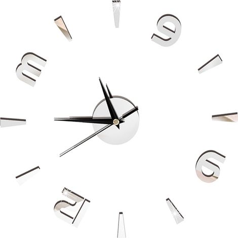 Wanduhr-Aufkleber, 1 mm Acryl-Spiegeluhr-Dekoration, DIY-Wanddekoration, modernes Zuhause, Büro, Zimmer (Silber) (1/5)