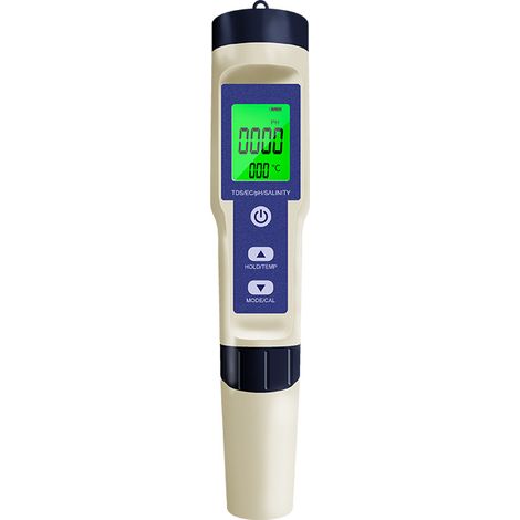 5-in-1 Wasserqualitätstester PH/TDS/EC/Salz/Temperatur mit hintergrundbeleuchtetem LCD-Bildschirm, Reinheit PPM Analyse-Stift für Pool, Hydroponik und Filtration (Modell 9909)-lsw