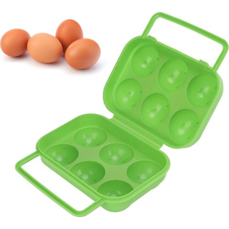 Boîte de Rangement Œufs Portable 6 Cases ABS, pour Transport et Stockage Intérieur/Extérieur Vert
