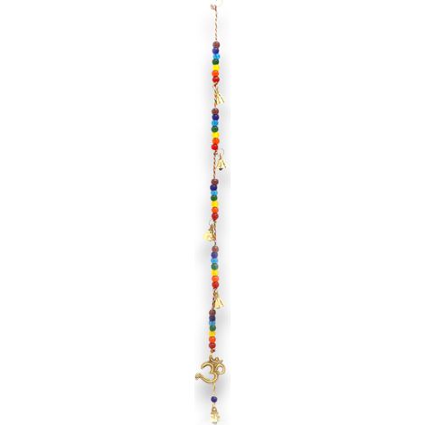 Campanas Indias - OM de latÃ³n con cuentas de chakra Campanas de cuerda - 53cm