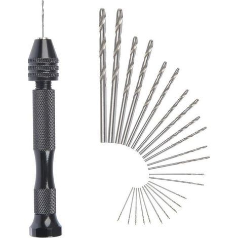 MIni perceuse à main Twist Drill Bits +25 micro forets fil en Aluminium Pin Vise Outils Rotatifs forets adjustable Pyrogravure (1/4)