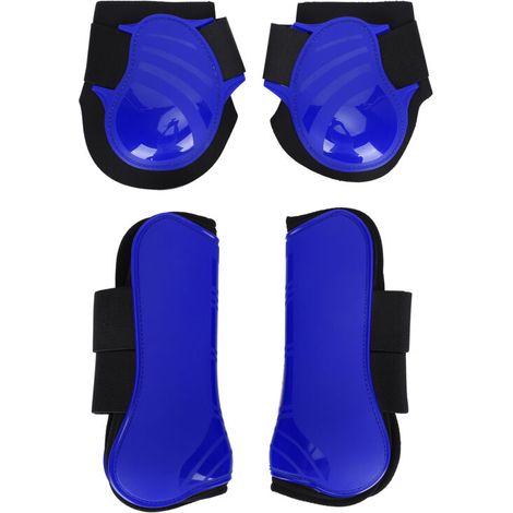 1 set di fasce protettive per zampe di cavallo, guscio in PU spesso, imbottitura elastica, cuscino interno blu L-Crezuo