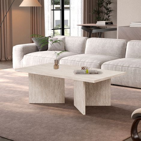 Table basse rectangle 125x65x42 cm effet travertin beige - ARILO (1/5)