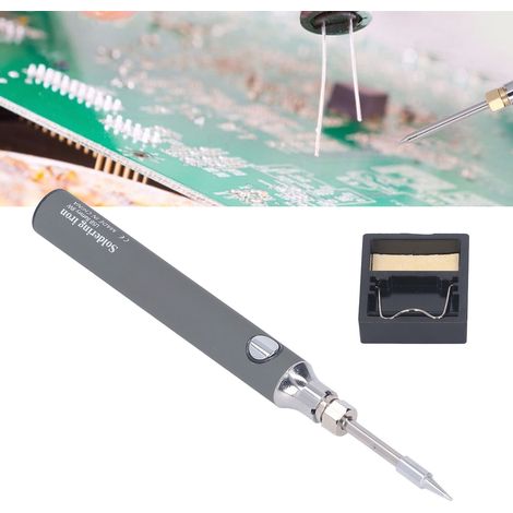 Fer à souder portable sans fil rechargeable USB, outil de réparation de fer à souder, outil de marquage à chaud, outil de décalcomanie/pyrographie plastique, gris. (1/5)