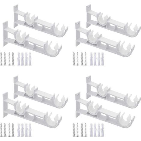 Ensemble de 8 supports muraux modernes blancs pour tringles à rideaux doubles (1/4)