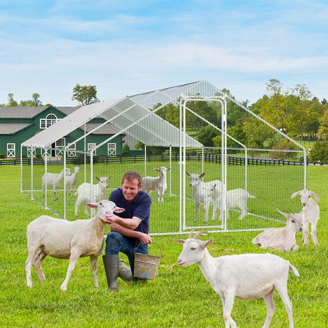 Jiubiaz Poulailler 3×8×2 m – Enclos pour petits animaux, volière extérieure, cage à poules en acier galvanisé
