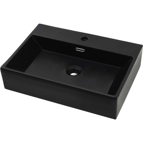 Lavabo vasque à poser Luxueux, avec trou de robinet Bac à laver, en céramique Noir 60,5x42,5x14,5 cm OIB8568E (1/4)