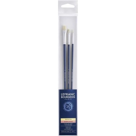Lefranc Bourgeois Set de 3 Pinceaux en Soie de Porc Rond n4/Plat n8/Use Bombe n4 Manche Long (1/2)