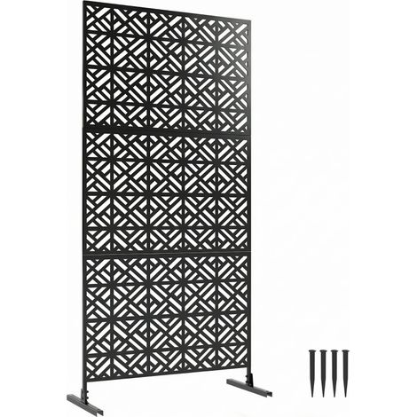Panneau Brise Vue décoratif Extérieur Claustra Jardin 3 Panneaux motif géométrique métal 92x40x192cm Noir (1/5)
