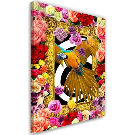 Tableau sur toile Perroquet Fleurs colorées Roses 40x60 (1/5)