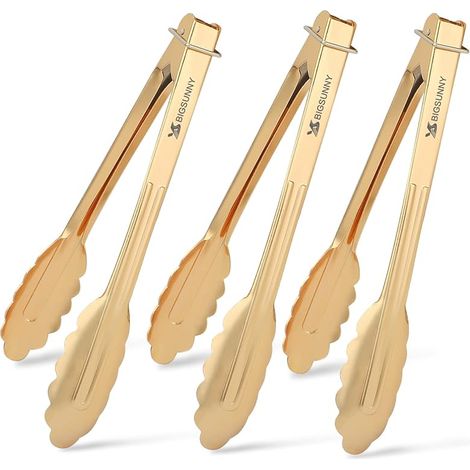 Lot de 3 pinces alimentaires de cuisine en aluminium 22,9 cm (plaqué or) (1/5)