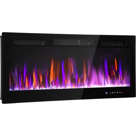 Elektrischer Wandkamin oder Einbaukamin, 900 W/1800 W, 12-farbiger Flammeneffekt, 5 Helligkeitsstufen, 106,7 x 9,4 x 47 cm, schwarz (1/5)