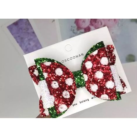 Pince à cheveux nœud de Noël - Tissu pailleté - Pour fille - Accessoire coiffure - Cadeau de Noël (1/4)