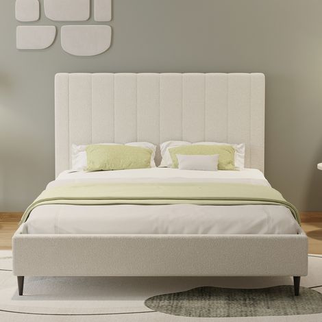 Letto in bouclé  beige 160x200cm con testiera e rete CAMBRIDGE
