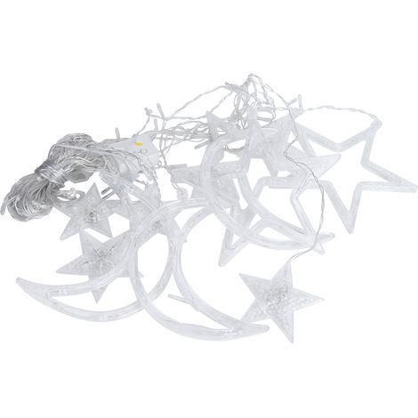 Guirlande lumineuse décorative pour rideaux de fenêtre, 138 LED, 8 modes d'éclairage, 3 étoiles et 3 lunes, 2,5 m (8,2 pi), 220 V, blanc chaud. (1/5)