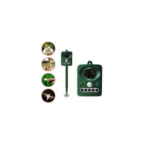 Repulsif d'oiseaux a ultrasons solaire exterieur, double charge solaire et USB, conception etanche, batterie integree, vert herbe