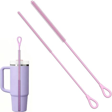 2-Piece Straw Cleaning Brush Set, Water Bottle Cleaning Brush for Glass Straws and Reusable Straws, Easy Daily Cleaning, Non-Slip Handle, Pink (1/5)