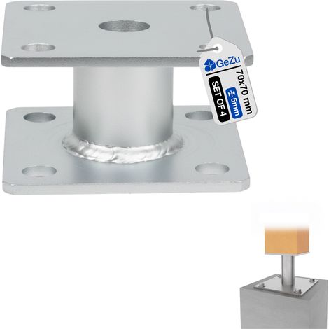 Lot de 4 Support de poteau double platine galvanisé à chaud 100 x 100 x 50 mm – fixation bois et béton – Pied de poteau fixe – GeZu Impex