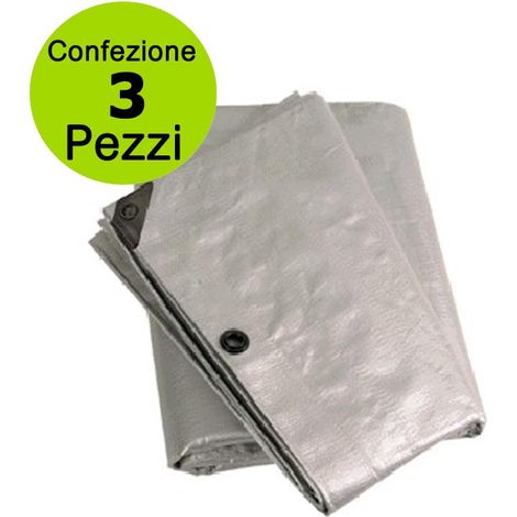 Multipack 3 pezzi telone occhiellato argento pesante 200 gr/mq metri 5x6