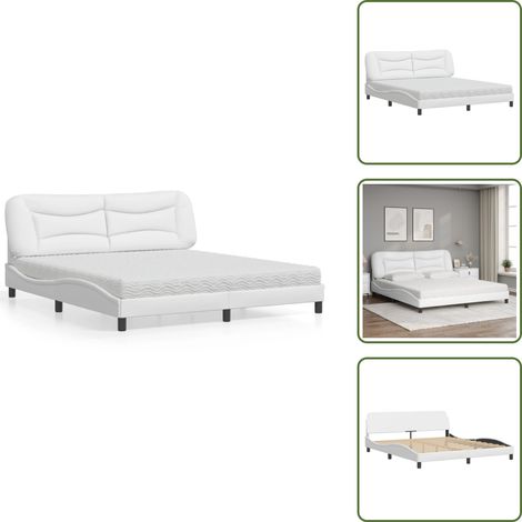 The Living Store Lit avec matelas blanc 180x200 cm similicuir - Lit Double - Lit Confortable - Lit Design - Literie - Sommier Tapissier