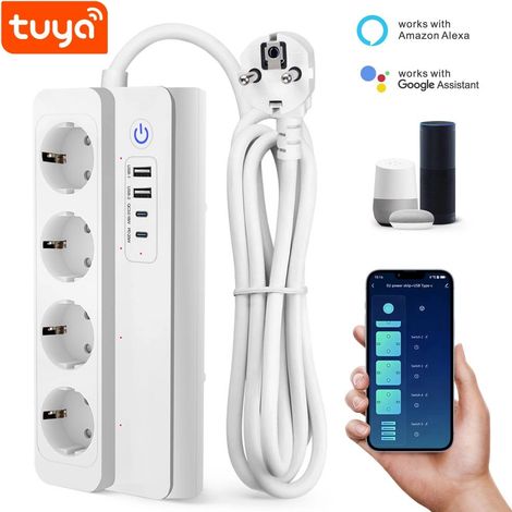 Tuya Multipresa Smart WiFi 10A con 4 Prese Schuko, 2 USB e 2 Type-C (1/5)