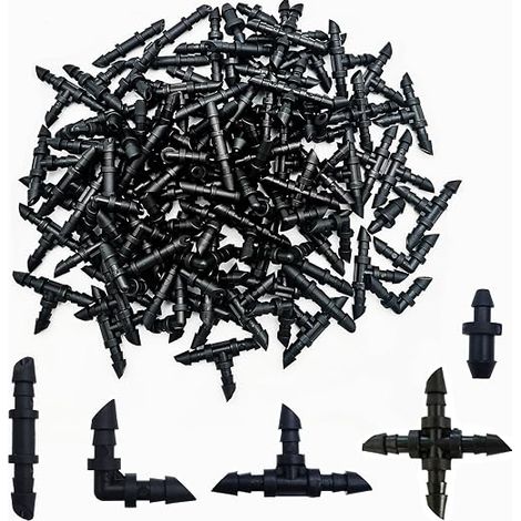 Kit Arrosage Goutte à Goutte, Raccord Tuyau Arrosage Goutte à Goutte, Connecteurs Barbelés pour tube 1/4" (té, barbes droites, coudes, raccord à 4 voies, bouchon d'extrémité) (1/5)