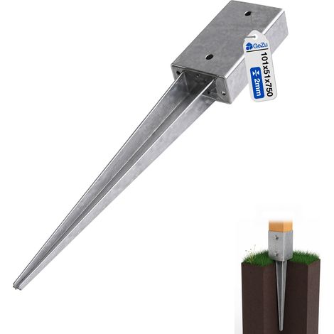 Support de Poteau à Enfoncer 51 x 101 x 750 mm – Galvanisé à chaud – Douille robuste pour ancre de poteau, carré de clôture bois et construction – GeZu Impex