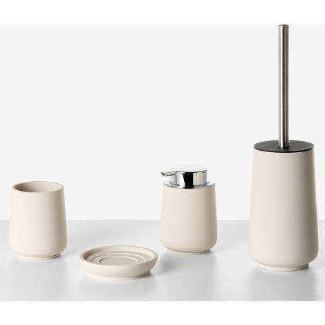 Conjunto de 4 accesorios de baño jabonera dispensador de jabón escobilla para el inodoro vaso beige Suches