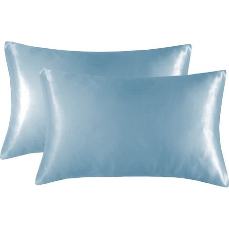Lot de taies d'oreiller haut de gamme bleu clair (lot de 2) — Taies d'oreiller en soie double face (spécialement conçues pour le soin de la peau et des cheveux) — Lavables, design « Luxe léger » (50 x