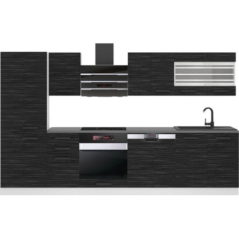 Belini Cuisine Equipee Complete Cindy Muebles de Cuisine Complets - 300 cm. Cuisine Complete sans Plan de Travail, ébène Royal (1/4)