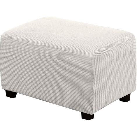 Housse de Pouf carrée Extensible en Peluche, Housses de Repose-Pieds en Jacquard Doux pour protéger Le Repose-Pieds, Housse de Pouf avec Fond élastique, Lavable en Machine - S-Blanc