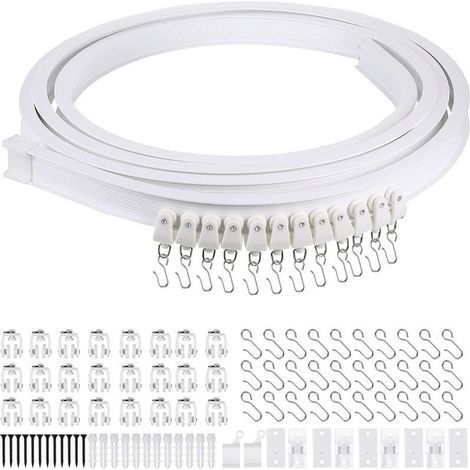 Accesorios para rieles curvos de cortinas, riel curvo de plástico blanco de 4 metros, juego de ganchos para riel deslizante flexible (1/5)