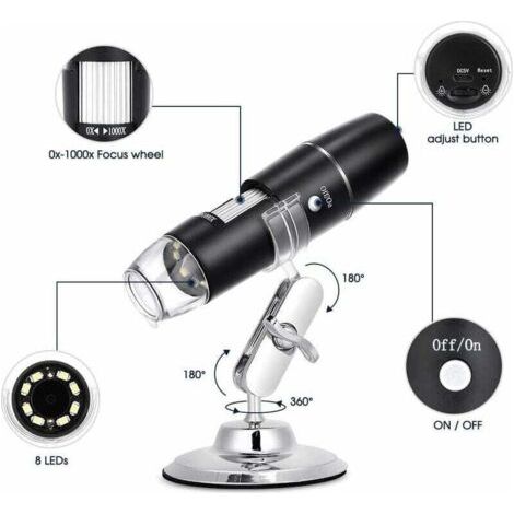 Microscope Numérique, WiFi Endoscope 50X-1000X, Support en Métal, Compatible avec Smartphones ou Tablettes Android et iOS (1/3)