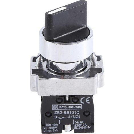 Sélecteur rotatif à trois positions, verrouillage 22 mm, 2 verrouillages normalement ouverts, XB2BD33C