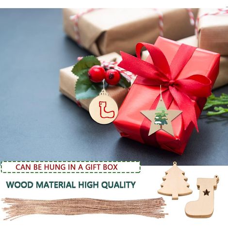 MINKUROW Trucioli Di Legno Di Natale, Ciondoli In Legno Fai-Da-Te Con Corde, Decorazioni Per L'albero Di Natale In Legno, Decorazioni Per L'albero Di Natale In Legno, Decorazioni Natalizie Per Alberi (1/5)
